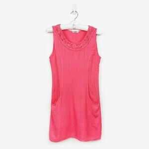 Lungo L’arno Linen Mini Dress Small Pink Pockets Rose Detail Vibrant Summer